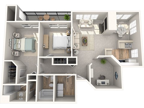 Floor plan for 2 beds, 2 baths, 1239 sqft
